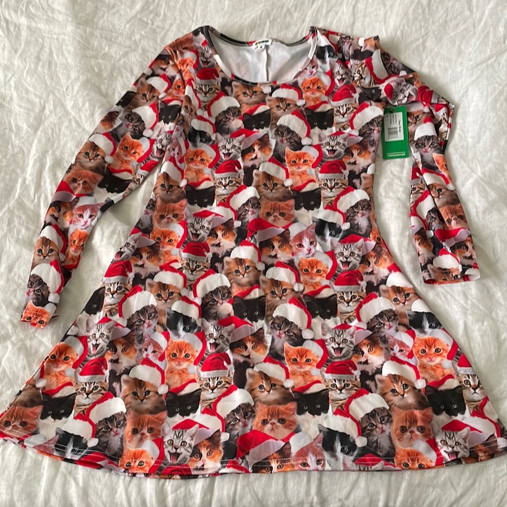 Cat Print Tacky Christmas Dress